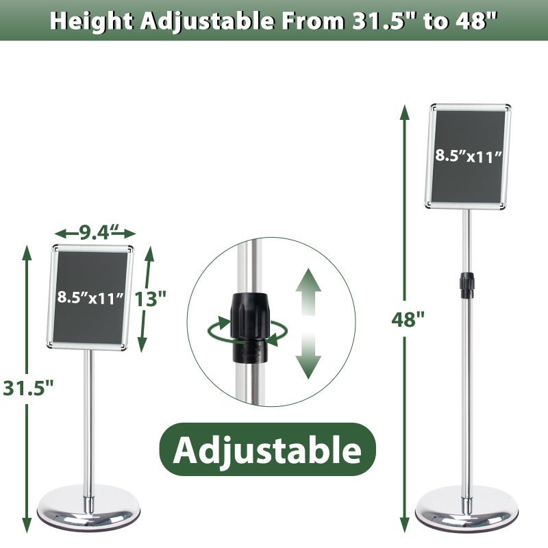 Mutualsign Poster Stand Holder Adjustable Pedestal Floor Standing Sign Holder Vertical and Horizontal View Sign Display, Aluminum Snap Open Frame with Safety Corner (Sliver-8.5x11) - Image 2